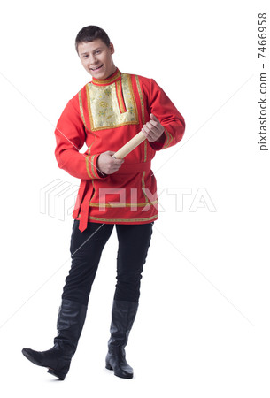 Happy dancer in russian costume with letter Happy dancer in russian costume with letter 7466958