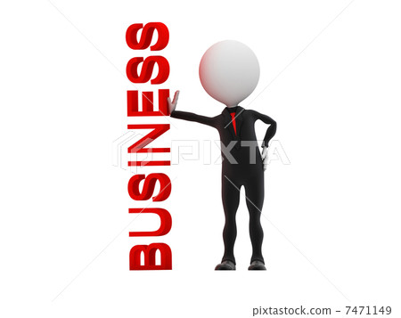 3d businessman standing near business word on whiteboard 7471149