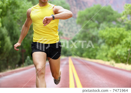 Running with heart rate monitor sports watch Running with heart rate monitor sports watch 7471964