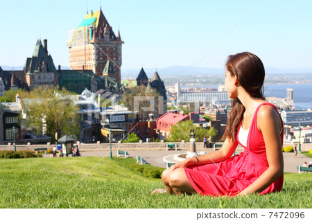 Quebec City with Chateau Frontenac and woman 7472096