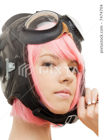 pink hair girl in aviator helmet 7474704
