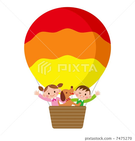 Children and pets riding a balloon Children and pets riding a balloon 7475270