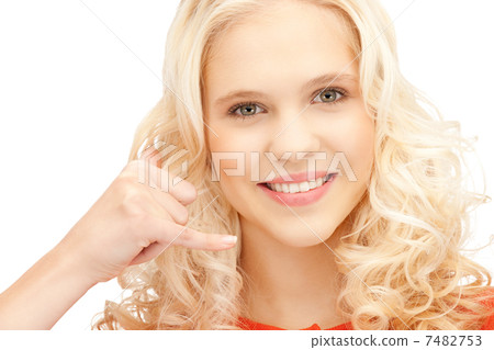 woman making a call me gesture woman making a call me gesture 7482753