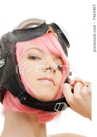 pink hair girl in aviator helmet pink hair girl in aviator helmet 7483907