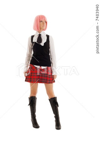 lovely schoolgirl with pink hair 7483940