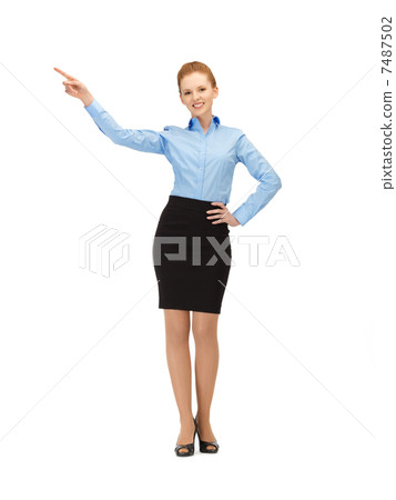 stewardess pointing her finger stewardess pointing her finger 7487502
