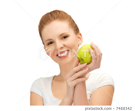 teenage girl with green apple teenage girl with green apple 7488342