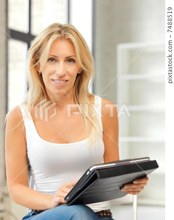 happy woman with tablet pc computer happy woman with tablet pc computer 7488519