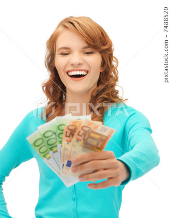 happy teenage girl with euro cash money happy teenage girl with euro cash money 7488520