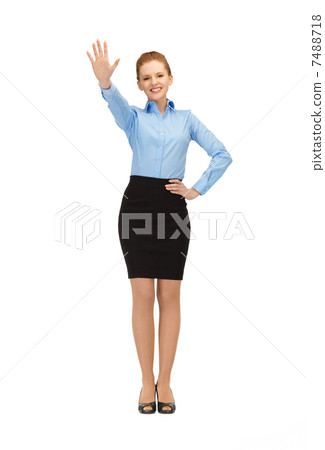 stewardess making greeting gesture 7488718