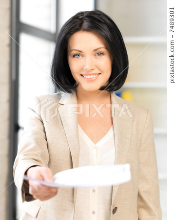 happy woman with documents 7489301