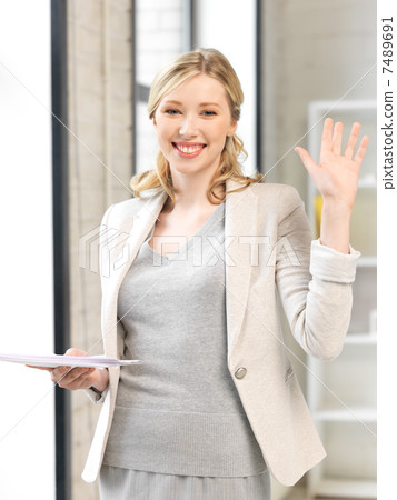 happy woman with documents 7489691