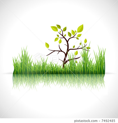 Vector Background with Green Grass and Tree 7492485
