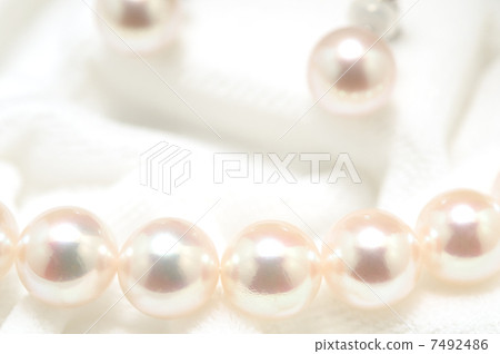 Akoya set of pearl necklace and earrings Close up close-up magnified image Akoya set of pearl necklace and earrings Close up close-up magnified image 7492486