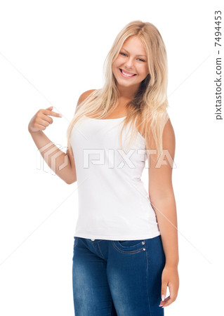smiling teenage girl in blank white t-shirt smiling teenage girl in blank white t-shirt 7494453
