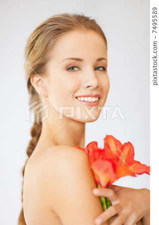 lovely woman with lily flower lovely woman with lily flower 7495589