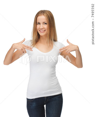 smiling teenage girl in blank white t-shirt smiling teenage girl in blank white t-shirt 7495592