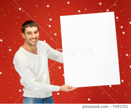handsome man with big blank board 7495701