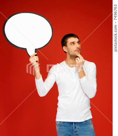 pensive man with blank text bubble pensive man with blank text bubble 7496763