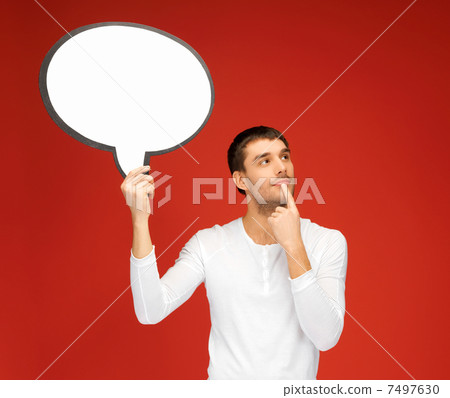 pensive man with blank text bubble 7497630