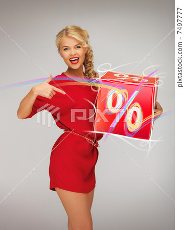 lovely woman in red dress with percent sign 7497777