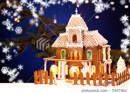 gingerbread house over christmas background gingerbread house over christmas background 7497962
