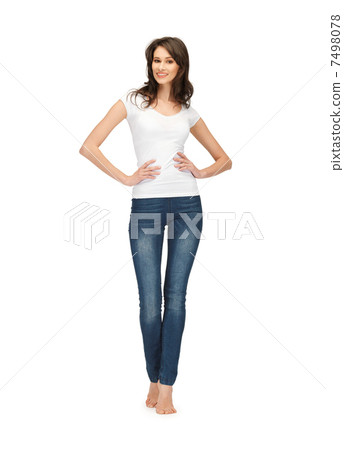 smiling teenage girl in blank white t-shirt smiling teenage girl in blank white t-shirt 7498078