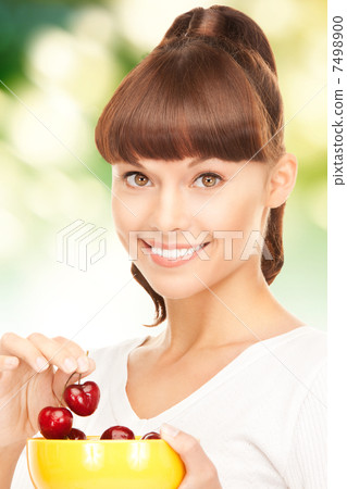 woman with cherries 7498900