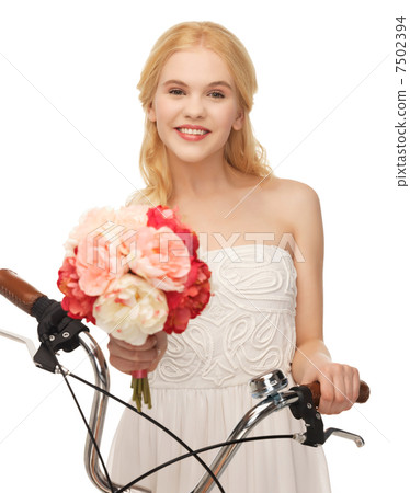 country girl with bicycle and flowers country girl with bicycle and flowers 7502394