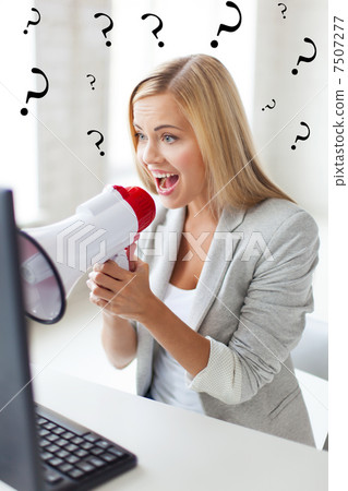 crazy businesswoman shouting in megaphone 7507277
