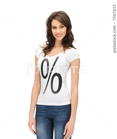 woman in shirt with percent sign 7507815