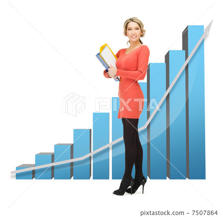 businesswoman with big 3d chart and folders 7507864