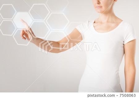woman hand pressing virtual button 7508063