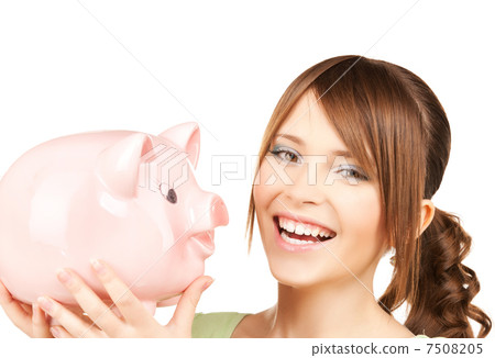 lovely girl with big piggy bank 7508205