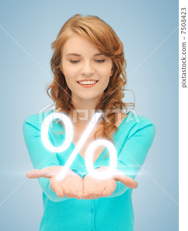 girl showing sign of percent in her hand girl showing sign of percent in her hand 7508423