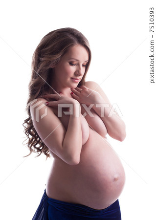 Portrait of beautiful topless pregnant woman 7510393