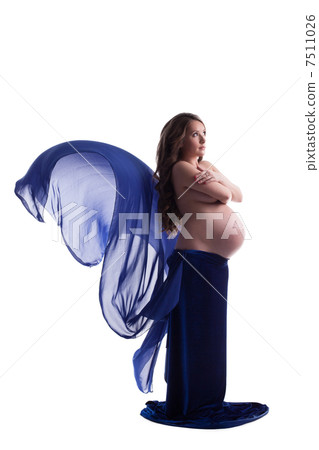 Topless expectant woman with blue veil 7511026