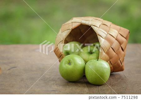 green apples in a birchbark basket green apples in a birchbark basket 7511298