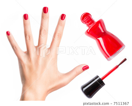 Beautiful female hands with red manicure 7511367