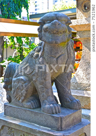 Guardian dog of Shiroi shrine (Shikata)... - Stock Photo [7521962