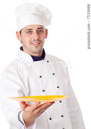 Chef holding plate with something Chef holding plate with something 7533666
