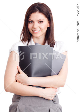 Beautiful businesswoman with folders in hands Beautiful businesswoman with folders in hands 7534013