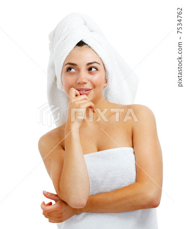 Portrait of young beautiful woman after bath. 7534762