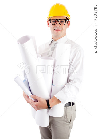 Young man with blueprints. Young man with blueprints. 7535796