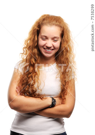 Cute ginger girl standing with hands cross Cute ginger girl standing with hands cross 7538299