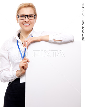 Woman and blank placard Woman and blank placard 7538346