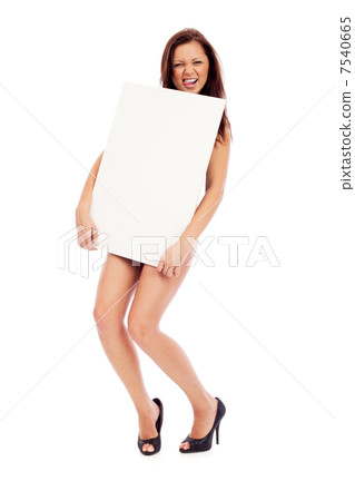 Sexy brunette with placard 7540665