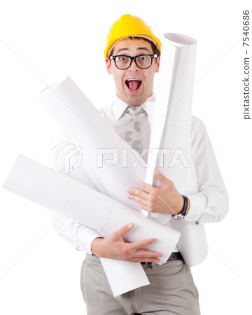 Young man with blueprints. 7540686