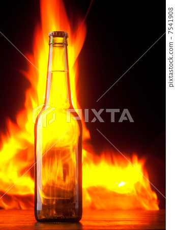 Beer bottle with color fire 7541908