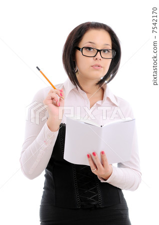 woman with pencil and book woman with pencil and book 7542170